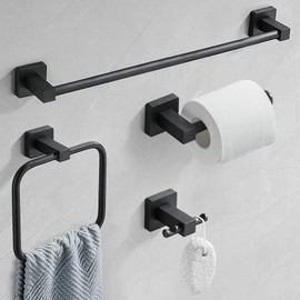 Faixero Bathroom Hardware Accessories Set 4 Pieces, 24 Inches Adjustable Expandable Towel Bar Set, Stainless Steel Towel Racks for Bathroom Wall Mounted, Black