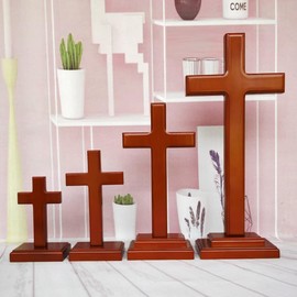 Umora Wooden Jesus Christ Cross Christian Worship Oak Color Cross Places Home Decor Tabletop Wall Hanging Church School (Height 9.4 inches (24 cm)