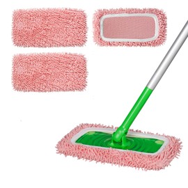 Reusable 100% Coral Fleece Mop Pads Compatible with Swiffer Sweeper Mop, Pink, Wet and Dry Flat mop Cover, 3 Pack Washable Mop Pads for Surface/Hardwood Floor Cleaning (Mop is Not Included)