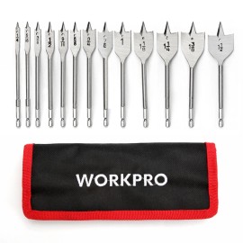 WORKPRO 13-Piece Spade Drill Bit Set in SAE Paddle Flat Bits for Woodworking
