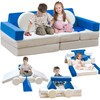Stmoze 13PCS Modular Kids Play Couch, Kids Couch with Washable Velvet Cover, Modular Couch for Boys and Girls, Convertible Foam and Floor Cushion for Nursery Playroom, Blue & Beige