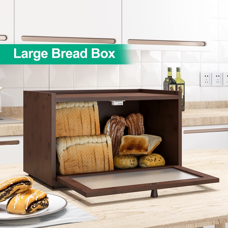 kiplant Large Bread Box for Kitchen Counter, Bamboo Bread Storage