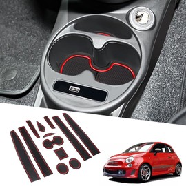 BIXUAN Compatible with Fiat 500 2016-2020 Abarth 595 2017-2021 Non-Slip Mats Centre Console Armrest Rubber Mats, Drink Holder Mat, Non-Slip Door Seam Mats Door Slot Mat