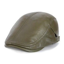 VOBOOM Men Women Adjustable Genuine Leather Ivy Cap Newsboy Hat (Army Green)