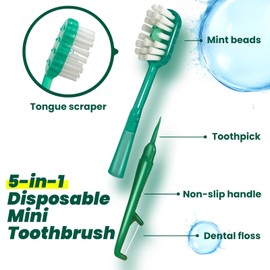COCOBURI 25 Packs Mini Disposable Toothbrush with Toothpaste&Toothpick,Mint