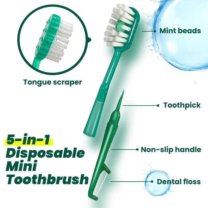 COCOBURI 25 Packs Mini Disposable Toothbrush with Toothpaste&Toothpick,Mint