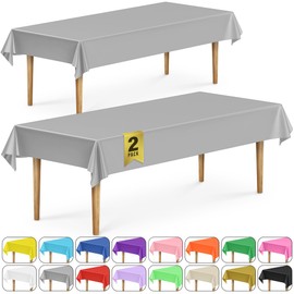 DecorRack 2 Rectangular Tablecloths BPA-Free Plastic, 54 x 108 inch, Dining Table Cover Cloth Rectangle for Parties, Picnic, Camping and Outdoor, Disposable or Reusable in Silver (2 Pack)