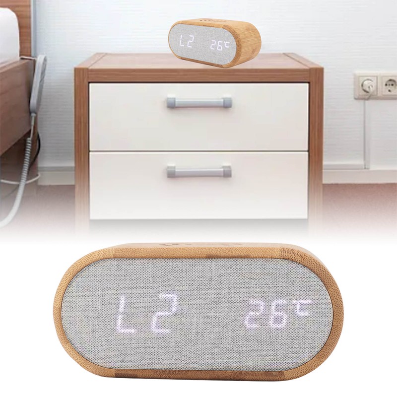 Wooden Alarm Clock USB Wireless Charging Wood LED Digital Display