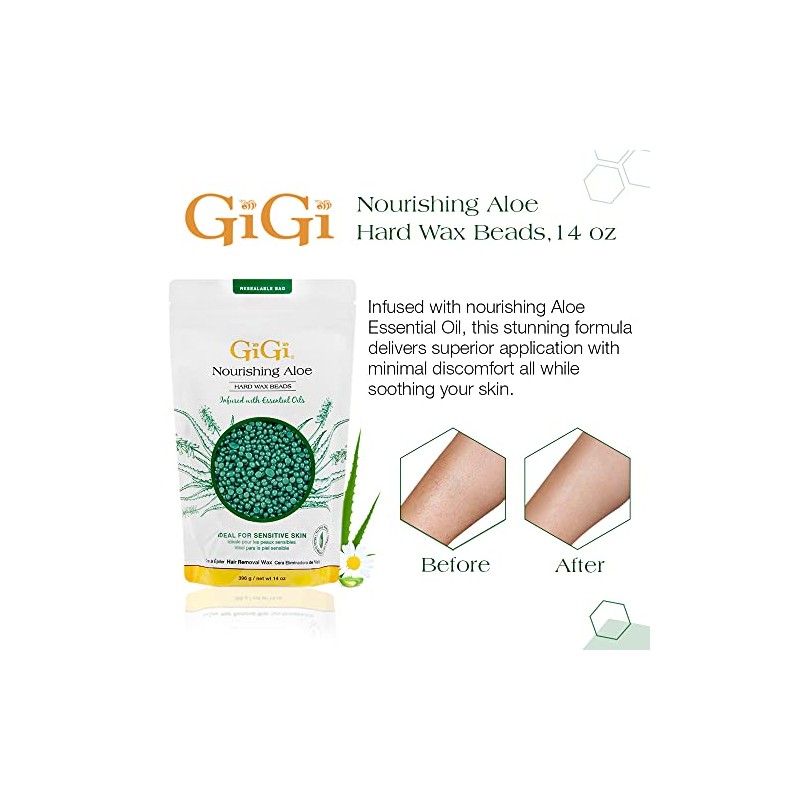 GiGi Nourishing Aloe Hard Wax Beads para depilación, 14 oz