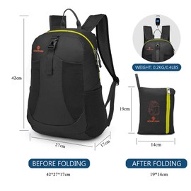 Sinotron Lightweight Packable Backpack,Small Foldable Hiking Backpack Day Pack for Travel Camping Outdoor Vacation (Black)