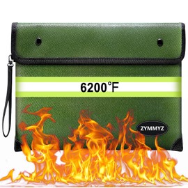 ZYMMYZ Fireproof Bag for Documents 6200°F Heat Insulated,Non-itchy Fire Proof Money Pouch with Water Resistant Zipper,Fireproof Water Proof Document Envelopes for Cash,Valuables