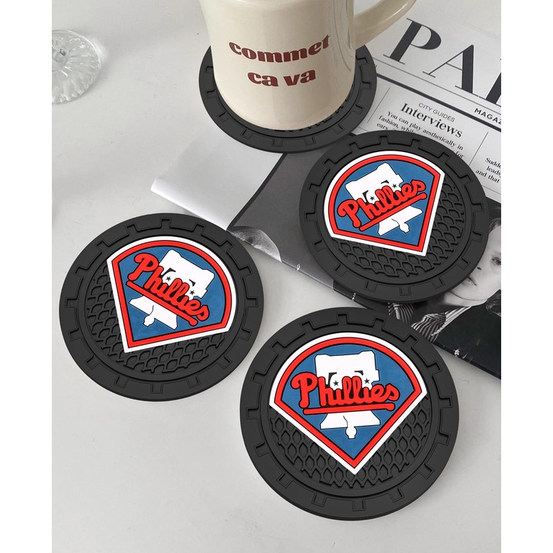 Car Cup Holder Coasters for Philadelphia Phillies Baseball Fans, Silicone