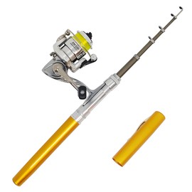 Portable Small Pen Fishing Rod and All Metal Spinning Reel Combo, 38inches Pocket Mini Telescopic Fishing Pole Kit for River Lake Ice Fishing Etc (Golden)