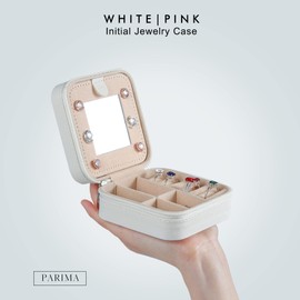 Parima Small Jewelry Box for Girls, Travel Must Have Jewelry Organizer Travel Case | Travel Gifts for Women Girls Jewelry Box | Graduation Gifts for Friends Female | Travel Essential - Letter E, White