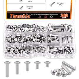 Tanstic 260Pcs M5 Solid Aluminum Brazier Head Rivets, 6mm 10mm 14mm 20mm 25mm Length Solid Aluminum Rivets for Machinery Automobile Industry