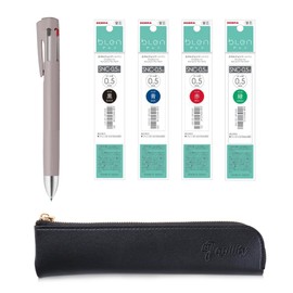 QULLITY ZEBRA Blen4+S Cocoa Brown 0.5 multifunction Pen (0.5mm Black/Blue/Red/Green and 0.5mm Mechanical Pencil) + SNC-0.5 Refills, original Black slim pen case
