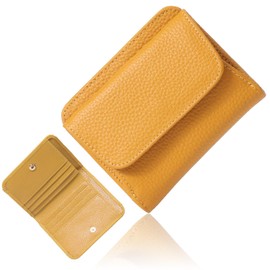 Blanpom bp-1046 Women's Bifold Wallet, Leather, Cowhide Leather, Mini Wallet, Box-Shaped Coin Purse, yellow