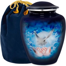 Trupoint Memorials Cremation Urns for Human Ashes, Decorative Burial Urn for Adult Men & Women – Large, Blue Dove
