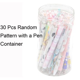 YIKANGHENG 30 Pcs Fine Point Cute Pens With a Pen Holder, 0.5mm 30 Different Random Styles Black Ink Kawaii Gel Pens for Office, Study, Gift and Home Supplies (30)