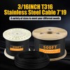 T316 Black 3/16IN Stainless Steel Cable, 100ft Wire Rope, 7X19