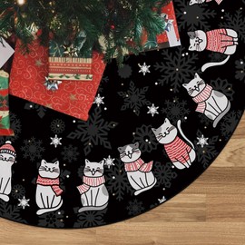 Christmas Tree Skirt Black Tree Skirt Cat Christmas Xmas Winter Tree Skirt 36 Inch for Black Cat Christmas Indoor Outdoor Decorations