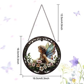 PLIGREAT Flower Fairy Acrylic Suncatcher, Nature Floral Window Wall Hanging Ornament Painted Colorful Art Crafts Suncatcher for Garden Home Outdoor Hanging Decor Women Gift