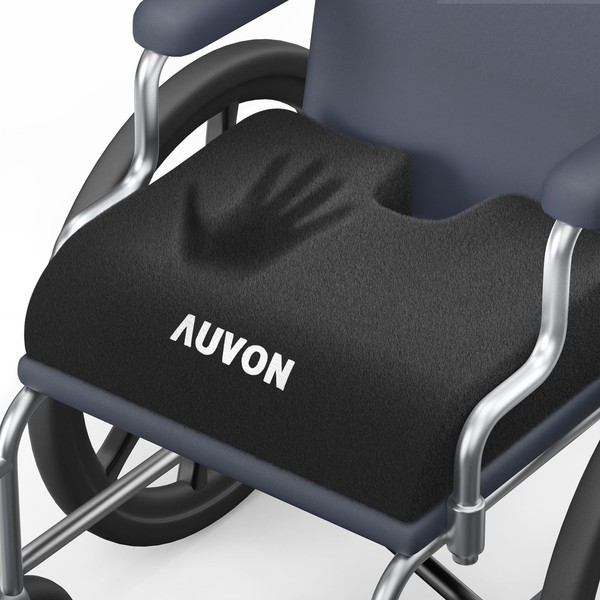 AUVON Wheelchair Seat Cushions (18"x16"x3") for Sciatica, Back, Coccyx, Pressure Sore and Ulcer Pain Relief, Memory Foam Pressure Relief Cushion with Removable Strap, Breathable & Waterproof Fabric