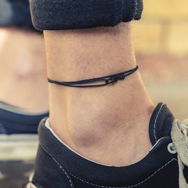 Made by Nami Thin Wrap Anklet for Men & Women with Lobster Hook Clasp - Handmade Men's Anklet - Surfer Jewellery Men's Jewellery - 100% Waterproof & Adjustable (All Black)