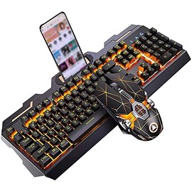 Teclado de Juegos mecánicos, cableado RGB Teclado retroiluminado de Arco Iris, Teclado estándar ergonómico for Escritorio, computadora, PC (Negro)    