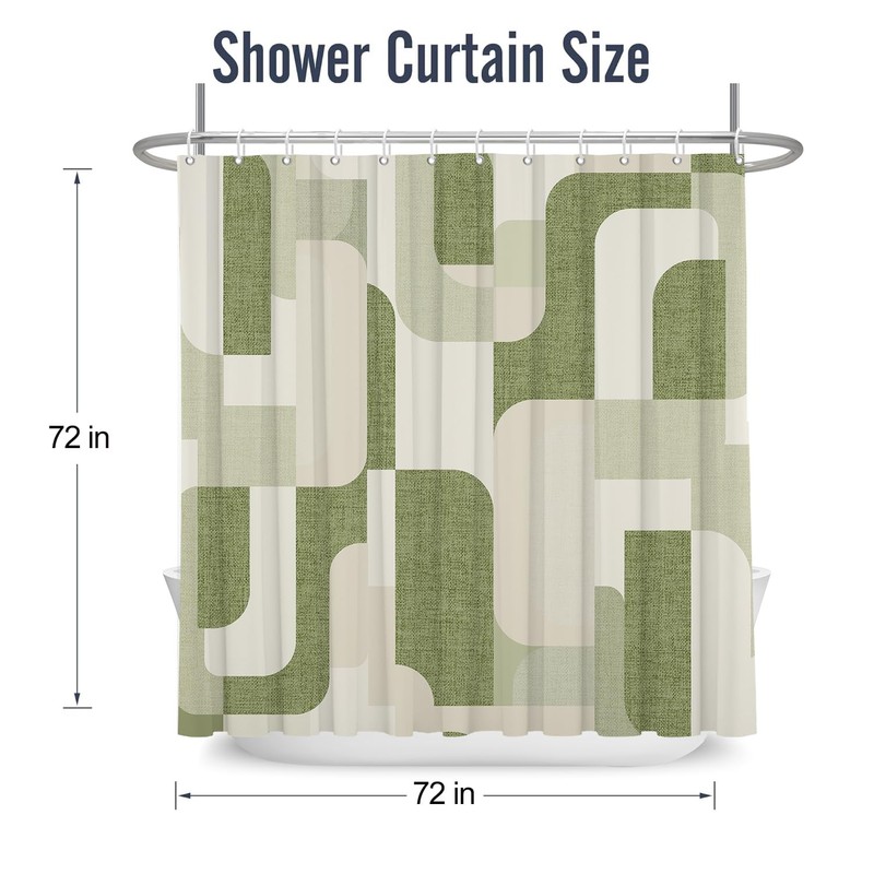 PEDBANRO Sage Green Shower Curtain Retro Geometric,Mid Century