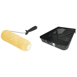 Truper ROPI-920, Rodillos para pintar 9", superficies rugosas + Truper CHAP-14, Charola de plástico para rodillo, fabricada en polipropileno, 14"