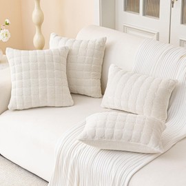 MDSASFD Velvet Throw Pillow Covers(Pack of Two, Beige White) 18×18 Inch Decorative Pillows Cover Neutral Soft Chenille Couch Pillows with Zipper Aesthetic for Living Room and Bedroom