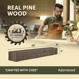 Adorwood Handmade Fireplace Mantel Shelf 48", Extra Wide Rustic Wood Mantles for Over Fireplace, Wall Mounted Floating Mantel Shelves for Living Room Decor (Smoke Gray, 48Lx6Hx8D)