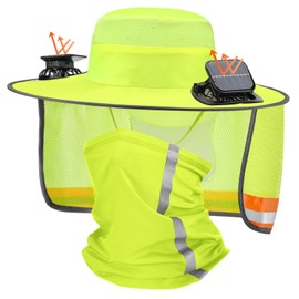 Floraltop Solar Hat with Fans, Wide Brim Cooling Sun Hat with Removable Dual Fans USB Charging Neck Cover for Outdoor Fishing(Yellow)