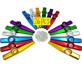 Fartime 26Pcs Metal Kazoos With 20Pcs Kazoo Flute Diaphragms,Musical Instruments,Good Gift for Kids,A Good Companion for Ukulele, Violin, Guitar,Piano Keyboard.
