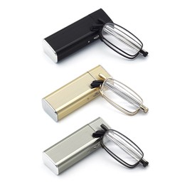Autojouls 3-Pack Folding Reading Glasses with Small Hard Case, Blue Light Readers Glasses for Men and Women Ease Eye Strain, Black Gunmetal Golden 1.5 x
