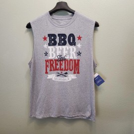 Way To Celebrate Men's Sleeveless T-Shirt "Beer BBQ Freedom" Size Large Gray (42/44)Patriotic NEW