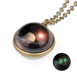 Unisex Night Light Luminous Double-sided Planet Pattern Nebula Pendant Necklace Dome Transparent Glaze Glass Ball Photo Glow in the Dark Vintage Handcraft Colorful Glass Ball Necklace 62050005
