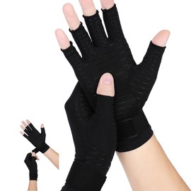 Fivxupr Copper Arthritis Compression Gloves, Carpal Tunnel Gloves with Adjustable Straps, Fingerless Gloves for men and women(S-M)