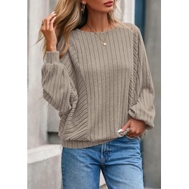 PRETTYGARDEN Womens Batwing Long Sleeve Shirts Fall Fashion 2025 Crewneck Tunic Tops Dressy Casual Loose Fit Lightweight Sweaters (Apricot, L)