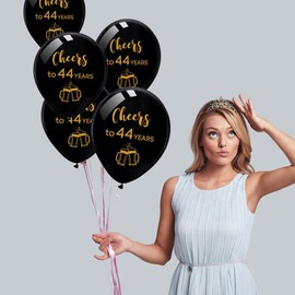 Black cheers to 44 years latex balloons, 12inch (16pcs) 44th birthday decorations party supplies for man and woman