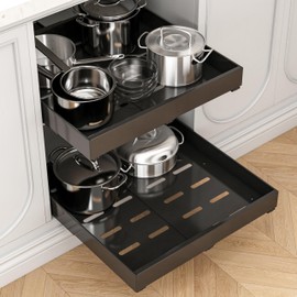 THMINS 2 Pack Expandable Pull Out Cabinet Organizer, 21" Deep Expandable (12.6" - 20.5") 3 Heavy Duty Slide Drawers Pull Out Drawers for Kitchen Storage Cabinet (Black)