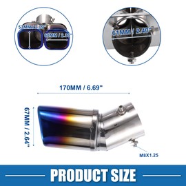 X AUTOHAUX Car Dual Exhaust Tip Curved Tail Pipe 2.4Inch Inlet 2.4x2.1Inch Outlet 6.7Inch Length Bolt-On Muffler Tip Stainless Steel Blue Flame