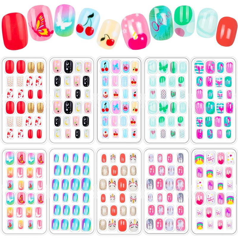 240 uñas postizas para niñas, uñas postizas acrílicas cortas de
