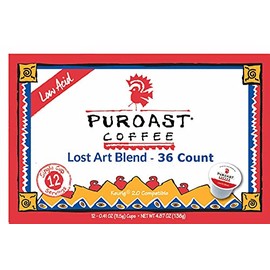 Puroast Low Acid Coffee| Lost Art Single Serve Pods | Medium Roast | High Antioxidants & High pH |No Bitter Aftertaste | Reduced Heartburn & GERD Friendly | 36 Count - Compatible with Keurig Brewer