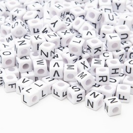 Baiinjiene 300pcs Large Square Letter Beads Acrylic A-Z Big Cube Alphabet Beads for Jewelry Making Friendship Bracelets (10mm Black White)