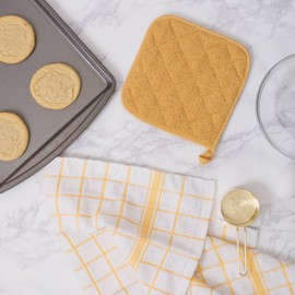 DII Cotton Terry Pot Holders, 7x7 Set of 3, Heat Resistant and Machine Washable Hot Pads for Kitchen Cooking and Baking-Mustard