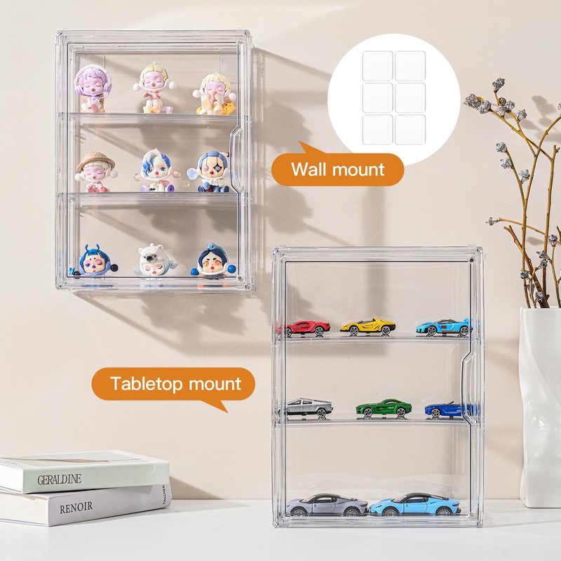 VGLXTRNT 3 Tier Clear Display Case for Figures, Wall-Mounted Acrylic