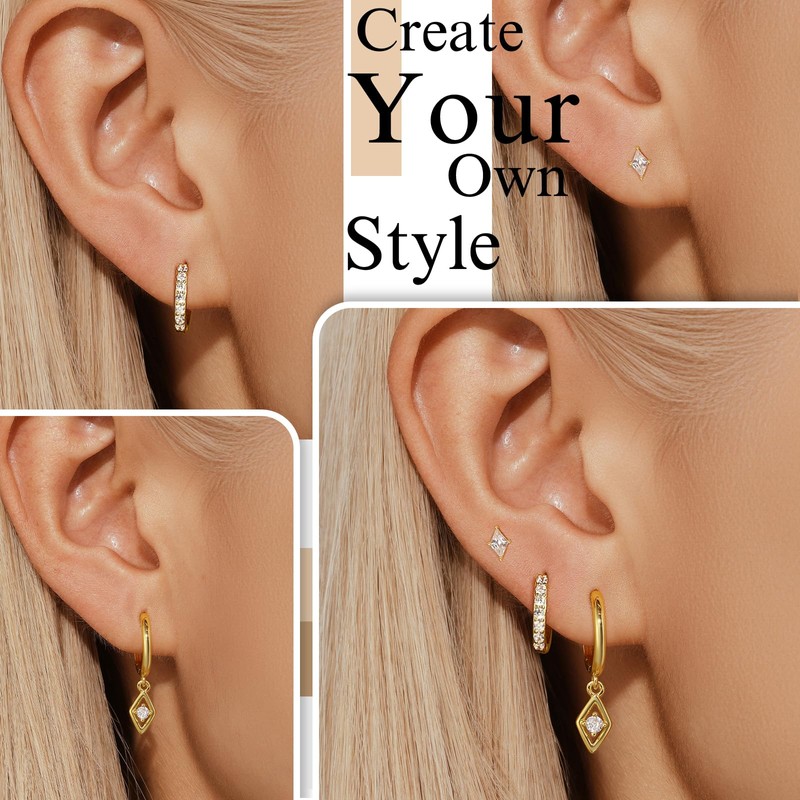 AnlaScheer Gold Hoop Earrings Set for Women, 14K Gold Plated