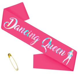 Dancing Queen Sash with Iridescent Foil, Hot Pink Disco Bachelorette Party Sashes for Bridal Shower, Birthday Sash for Girls Women, Mamma Mia Party Sashes Decorations(Hot Pink + Iridescent)
